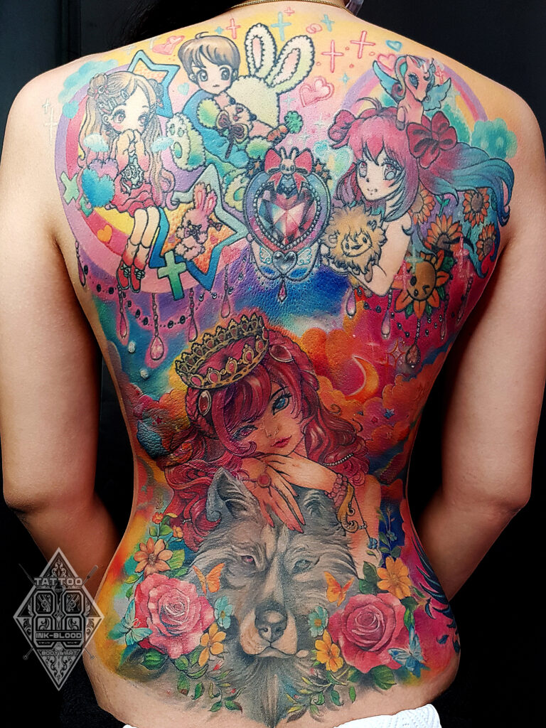 รอยสักผู้หญิง รอยสักผู้หญิงเต็มหลัง full back tattoo รอยสักสี tattoo color